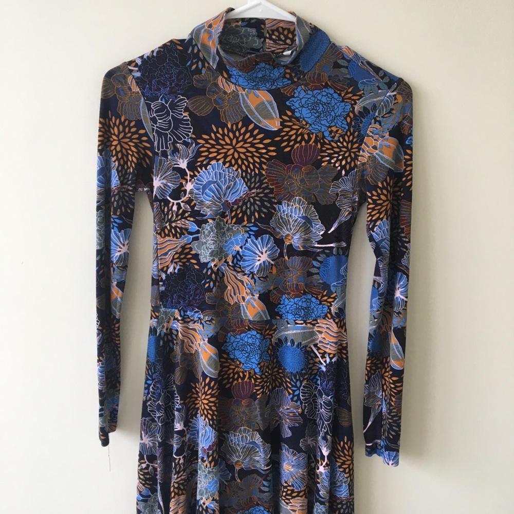 H&M floral long sleeve dress | jersey | mock neck